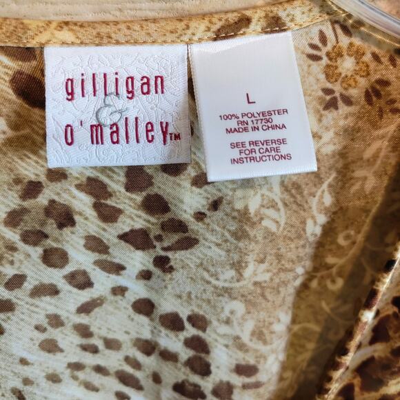 Gilligan & O’Malley Satin Robe Leopard Floral Print Black Lace Trim Size Large - Picture 2 of 8